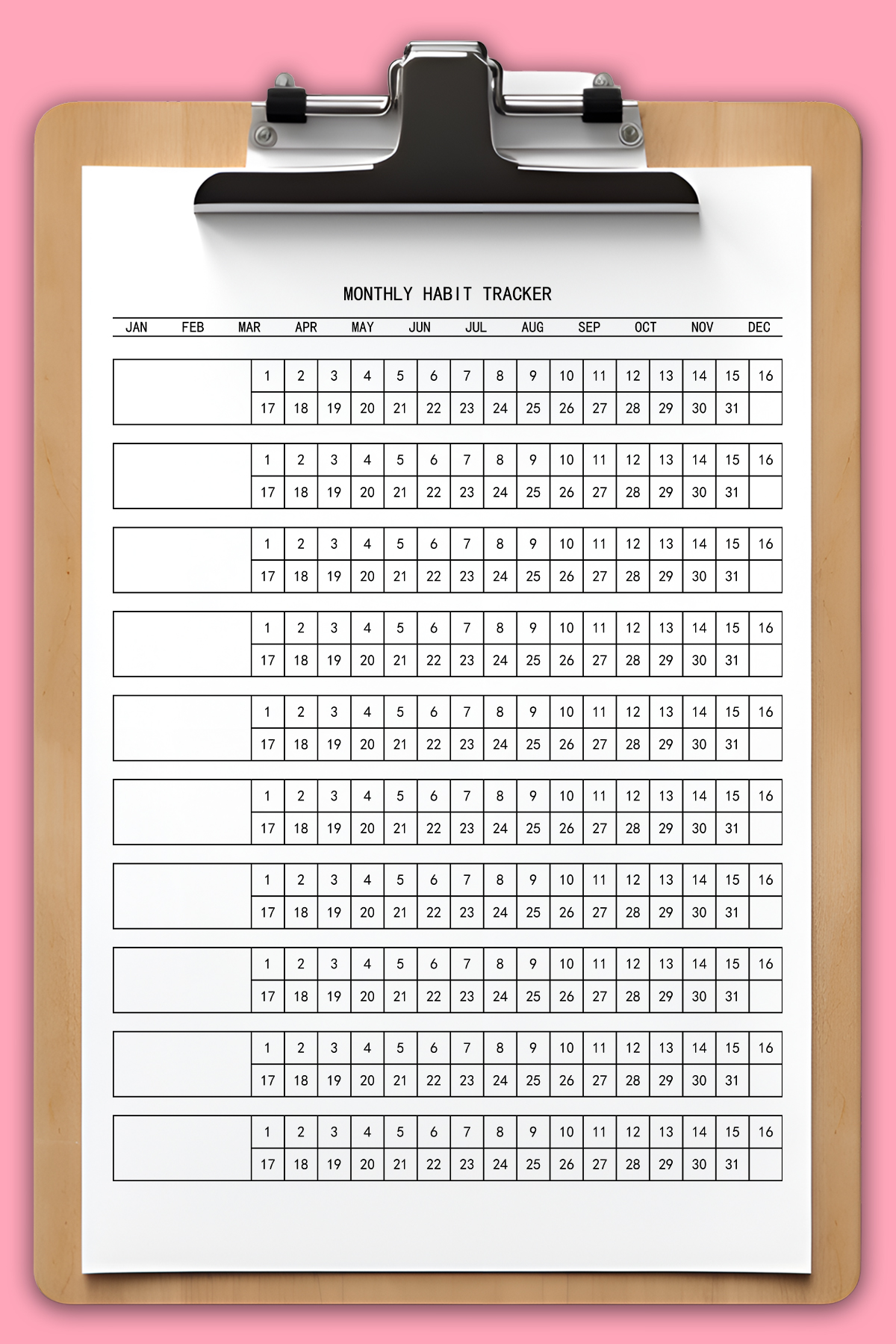 free printable habit tracker set: 30, 31, 28, & 29 day